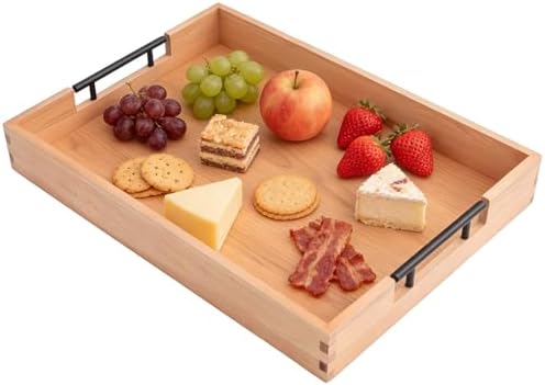 Large Ottoman Tray, 20"x14" Rectangular Trays for Big Ottoman, Maple Wooden Serving Tray with Metal Handles, Wood Serving Tray Counter Kitchen, Living Room Coffee Table Decor Organizer - Image 7