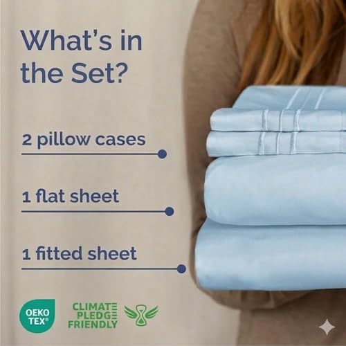 Cal King Size 4 Piece Sheet Set - Breathable & Cooling Sheets - Light Blue - Image 2