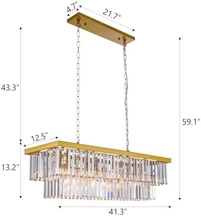 Wellmet Black Chandelier 40 inch, 11-Light Modern Rectangular Crystal Chandelier Ceiling Hanging, Linear Chandeliers Light Fixture for Living Room, Dining Room, Bedroom, Kitchen Island - Image 3