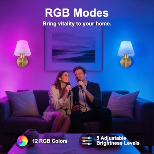 ADISUN Battery Operated Wall Sconce Set of 2, Gold Wall Lamps Rechargeable Bulbs for Living Room, White Rattan Shade, Wireless Wall Lights for Bedroom Living Room Hallway Kitchen(2 Bulbs Included) - Image 5