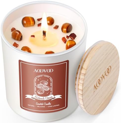 AOOVOO Nutmeg Beans Scented Candles for Women - Aromatherapy Candle with Crystals Inside, 10oz Soy Candles for Home Scented, Birthday Gifts Valentines Day Candle for Women Mom by AOOVOO