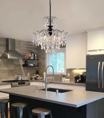 Q&S Crystal Chandelier for Dining Room,Modern Black Crystal Pendant Light,6 Lights for Kitchen Island Entryway Bathroom Office Bar UL Listed - Image 3