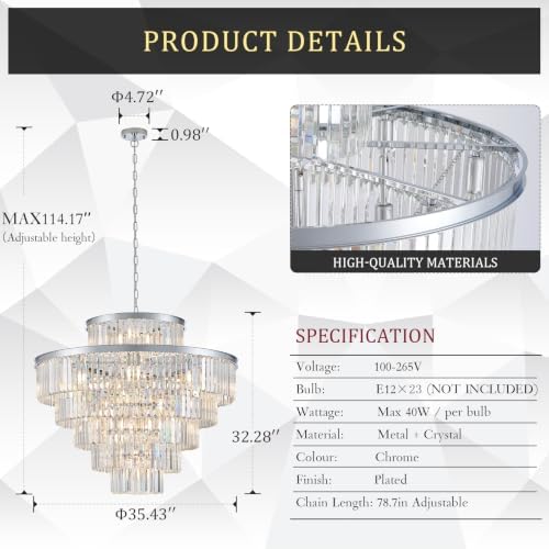 CATINER 36" Large Crystal Chandelier,23-Light Modern Chrome Light Fixture - Image 2