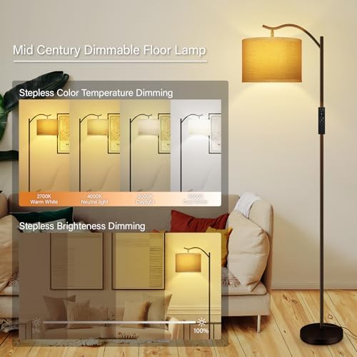BoostArea Floor Lamp for Living Room,Arc Floor Lamp with Remote Control,Stepless Dimmable Brightness & Colors Temperature 2700k-6500k,Modern Standing Lamp for Bedroom Study Room Office,Jute - Image 4