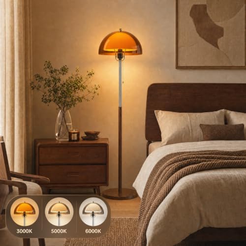 Orange Mushroom Floor Lamp with Acylic Double Dome Lampshade forr Reading - Image 3