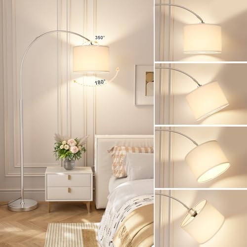 Ambimall Dimmable Arc Floor Lamp with Remote, Color Temp Adjustable, Silver - Image 5