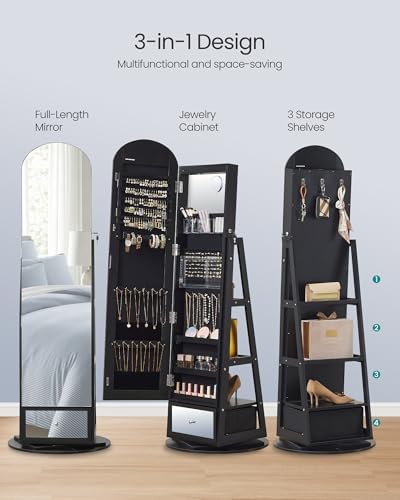 SONGMICS 360° Swivel Jewelry Cabinet, Full-Length Arched Mirror - Image 3
