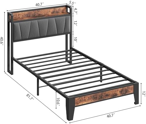 LIKIMIO Twin Size Bed Frame with Storage Headboard and Charging Station - Image 2