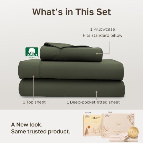California Design Den 100% Cotton Sateen Twin Size Bedsheets, 3 Pc Set - Image 3
