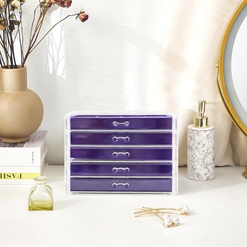 ProCase Earring Holder Organizer Jewelry Box with 5 Drawers, Purple - Image 6
