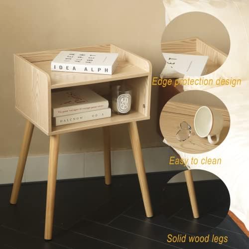 MaxSmeo Nightstand, Mid Century Side Table Bedroom with Storage - Image 4