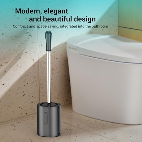 Toilet Brush, Compact Size Toilet Bowl Brush with Stainless Steel Handle, Small Size Plastic Holder Easy to Hide, Space Saving for Storage, Drip-Proof, Easy to Assemble, Deep Cleaning Black - Image 6