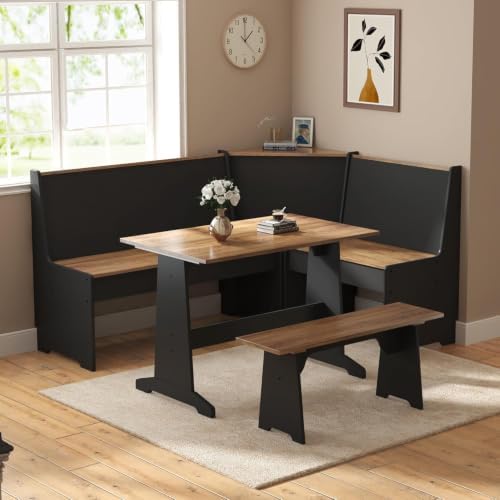 AMERLIFE 3-Piece Breakfast Nook Dining Set with Storage, Black Oak - Image 4