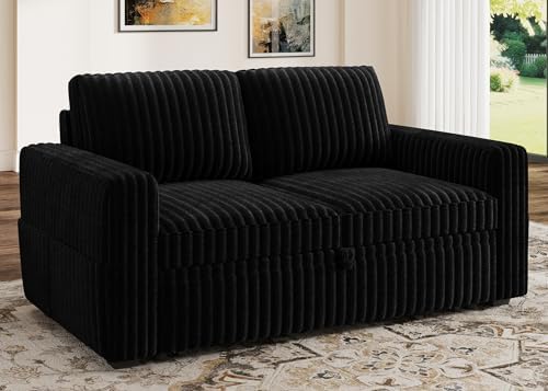 HONBAY Modular Pull Out Sofa Bed,Corduroy Loveseat, Couches for Living Room,Black - Image 3