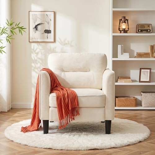 Kromax Accent Chair for Living Room, Comfy Upholstered Armchair, White - Image 7