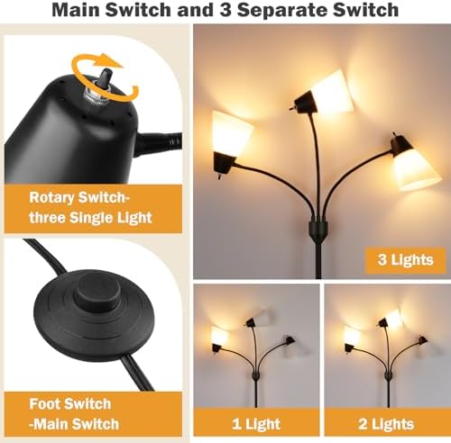 3-Light Floor Lamp LED Medusa Muiti-Head Adjustable Arc Neck Standing Lamp - Image 4