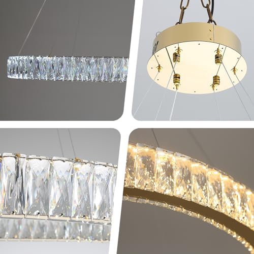 Modern LED Gold Ring Chandelier 31.5" Dimmable Adjustable Crystal Ring Pendant Light for Dining Room Living Room - Image 7
