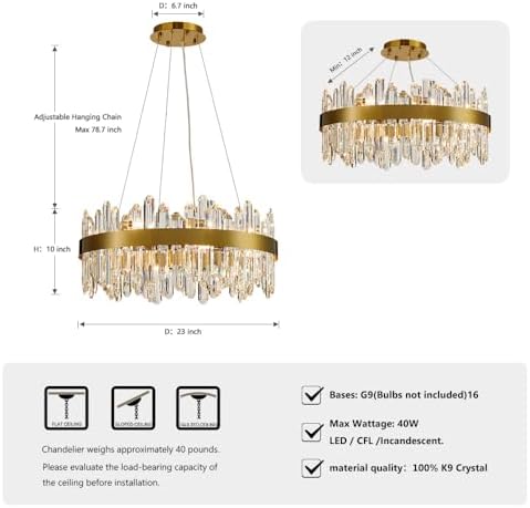 Gold Modern Oval Crystal Chandelier, 16-Lights Luxury Chandeliers Modern 2-Tiers K9 Crystal Chandelier Pendant, Light Fixture G9 Lights for Dining Living Room Entryway Kitchen Dia 23 inch - Image 2