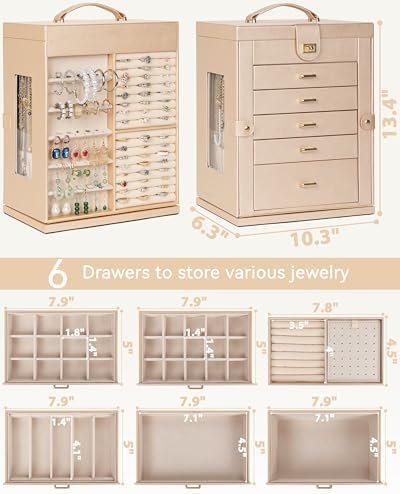 AKOZLIN 6-Tier Jewelry Box Organizer 5 Drawers Storage XXL Champagne - Image 4