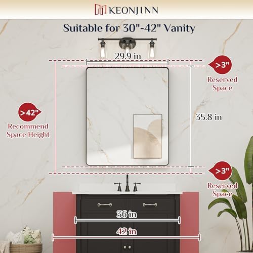Keonjinn 30 x 36 Inch Brushed Nickel Bathroom Mirrors for Over Sink - Image 6