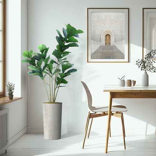 Artificial Tree in Modern Swirl Pattern Planter, Fake Ficus Lyrata Silk Tree for Indoor and Outdoor Home Decoration - 66" Overall Tall (Plant Pot Plus Tree) - Image 6