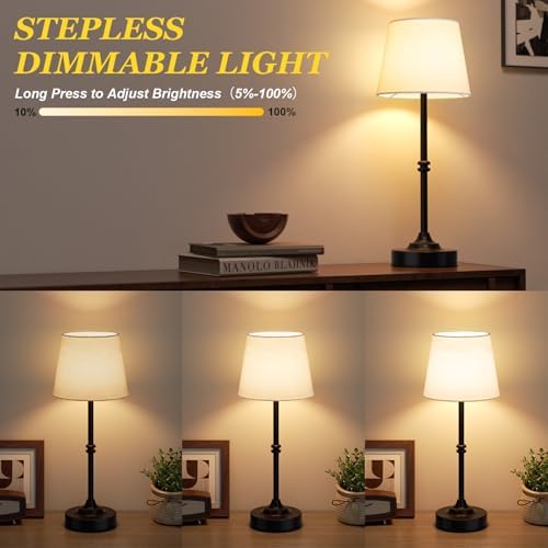 Kakanuo Rechargeable Cordless Table Lamp Black - 2 Pack 4000mAh Battery Operated Lamp, 3000K Warm Light, Touch Control Stepless Dimming, for Bedside, Dining Table, Home Decor - Image 4