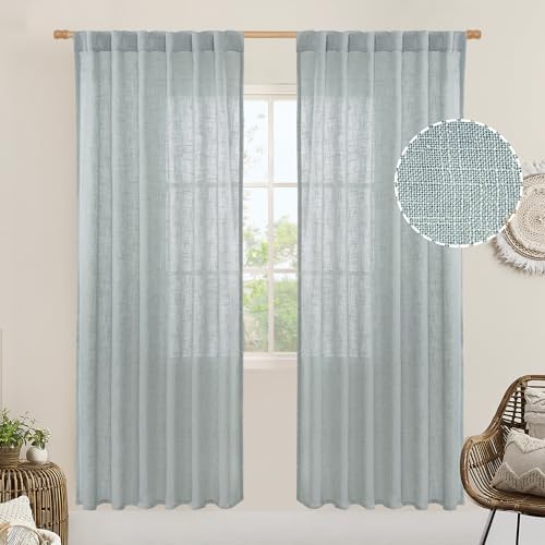 LAMIT 80 inch Linen Living Room Curtains, Light Filtering Drapes 2 Panels by LAMIT