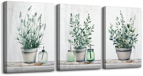 MHARTK66 Family Canvas Wall Decor for Bedroom, Dining Room, Living Room & Office - Green Leaf Vase Artwork - 12x16in by MHARTK66