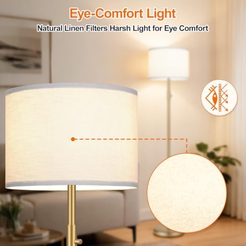【Upgraded】 Dimmable Gold Floor Lamps for Living Room, 9W LED Bulb Included, Modern Standing Lamp with White Lamp Shade, Tall Pole Light for Bedroom Reading Office Corner Nursery - Image 5