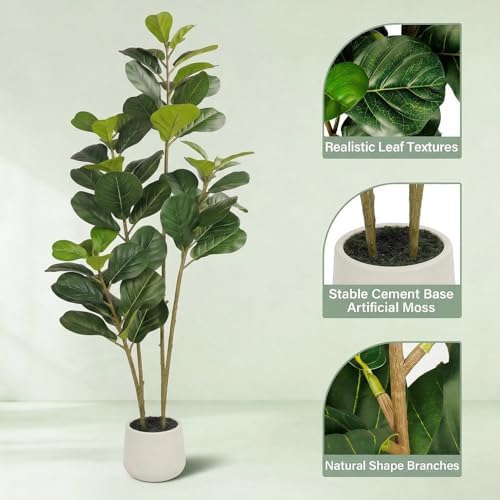 6FT Artificial Fiddle Leaf Fig Tree for Indoor Home Office Decor-Realistic Fake Ficus Tree in Black Planter,Faux Plant with Lifelike Trunk&Leaves for Living Room,Housewarming Gift - Image 4
