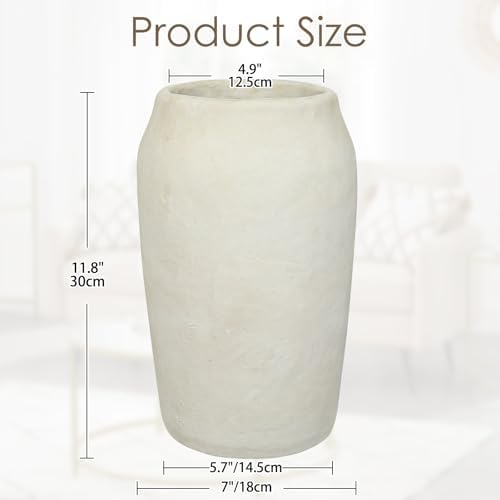 Briful 12'' Large Ceramic Rustic Vases Shabby Vintage Textured, 4.36'' Wide Mouth Pampas Vase for Fake Flowers Branches, Farmhouse Home Décor, Weddings Shelf Table Decor,Beige - Image 3