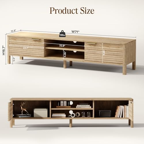 TV Stand for Living Room up to 80 Inch TVs Entertainment Center Oak 71" - Image 2