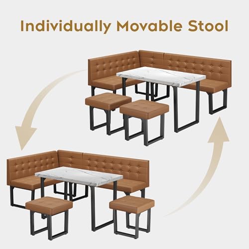 XIAO WEI Corner Dining Table Set for Small Spaces, 72 Inch Breakfast Nook with Storage Banquette, 5 Piece Dining Set with Upholstered Bench, Modern Caramel Brown - Image 6