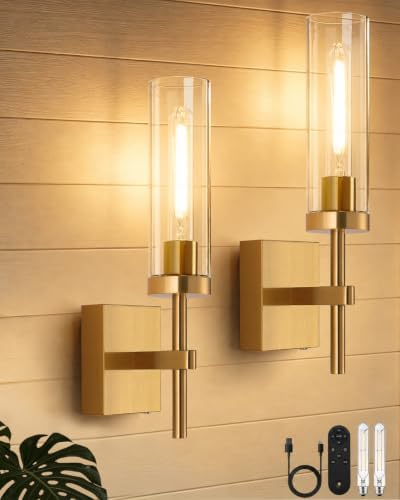 Wireless Wall Sconces with Remote Control, 10000mAh Battery Operated Wall Sconce Set of 2, Brush Gold Rechargeable Dimmable Wall Lights for Bedroom Living Room Bathroom Hallway Entryway, 3000K by Unknown