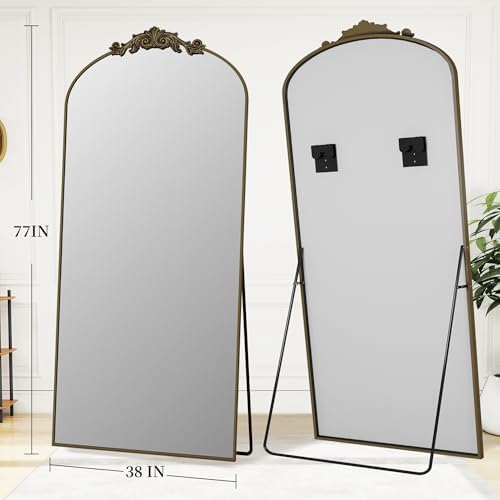 Vintage Full Length Mirror,78"x38" Arched Antique Floor Mirror with Carved Metal Frame,Large Standing Wall Mounted or Leaning Mirror for Bedroom Living Room Entryway,Bronze - Image 5
