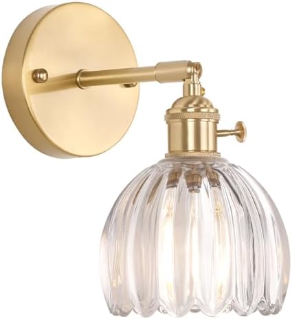 Shenmoyl Vintage Wall Sconces with Transparent Tulip Glass Lampshade 180 Degree Adjustable Brass Sconces Hradwired Modern Wall Lighting Fixture with Switch for Bedside Bedroom Doorway by Shenmoyl