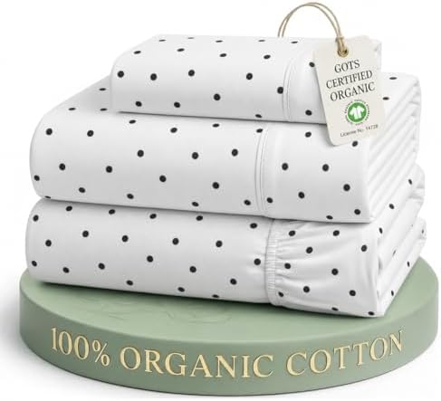LANE LINEN Twin Sheets 100% Organic Cotton 3pc Percale Cooling - Polka Dot by LaneLinen