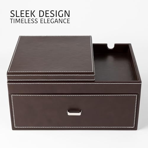 Mens Jewelry Box Organizer & Dresser Valet Tray - Premium Nightstand Station for Watches, Rings, and Accessories - Mens Dresser Top Organizer with Multiple Compartments and Soft Lining (Brown) - Image 5