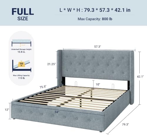 Allewie Full Size Lift Up Storage Button-Tufted Bed Frame Blue Grey - Image 2