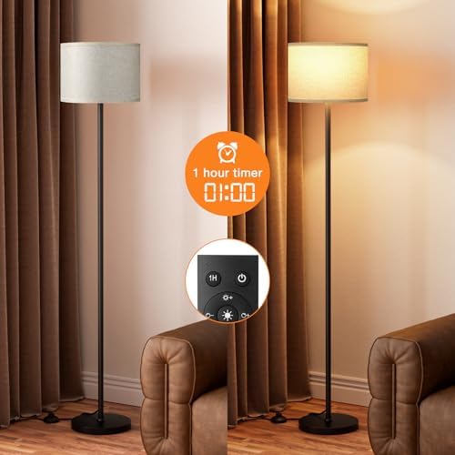 Ambimall 60'' Modern Floor Lamp with Remote, Tall Lamps for Living Room, Bedroom, Office, Dining Room, Beige Shade with Black Pole(Included Bulb) - Image 5