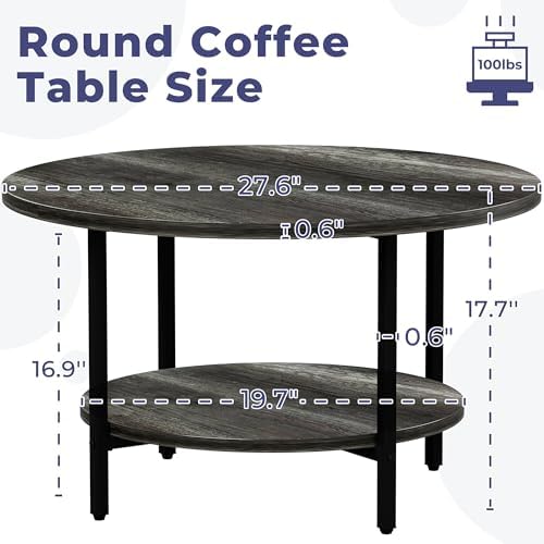 Coffee Tables for Living Room, 27.6" Round Coffee Table, Gray Coffee Table - Image 3