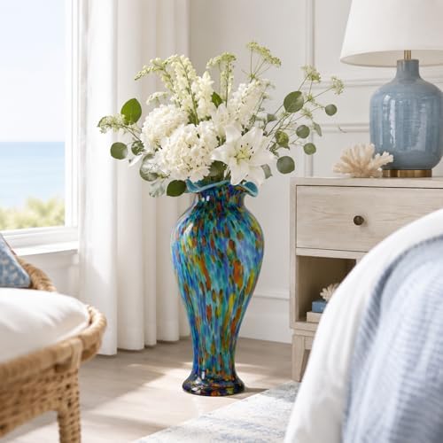 20" Tall Hand Blown Glass Vase – Pretty Ruffle Wide Mouth Decorative Flower Vase, for Modern Home Decor, Ideal Centerpiece for Living Rooms, Wedding & Home Decor - Image 6