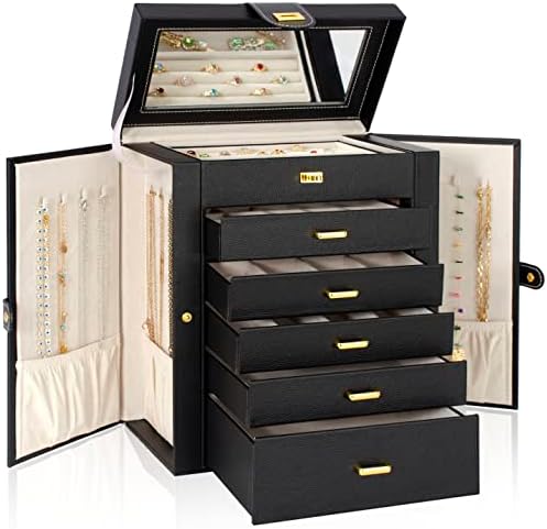 AKOZLIN 6-Tier Jewelry Box Organizer 5 Drawers Storage Black Large by AKOZLIN