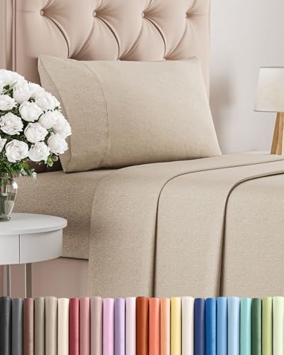 Twin Size 3 Piece Sheet Set - Breathable & Cooling Sheets - Heathered Beige by CGKUnlimited