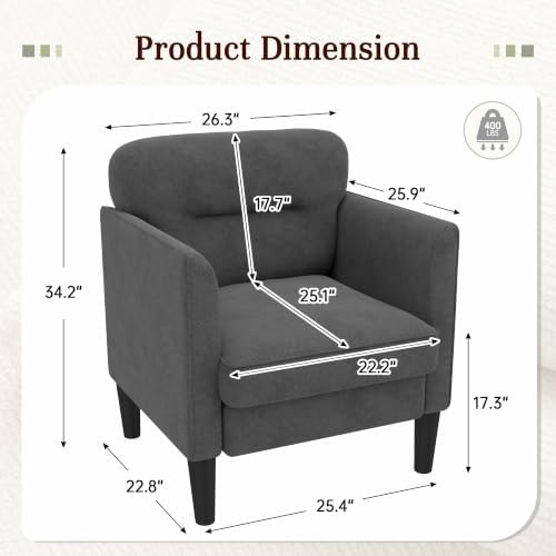 Kromax Accent Chair for Living Room Set of 2, Comfy Reading Armchair, Grey - Image 2
