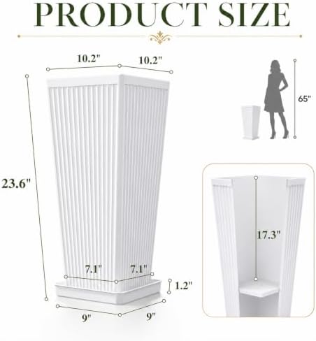 NicBex 24" Tall Planters for Outdoor Plants Set of 2 Square Fluted,White - Image 2