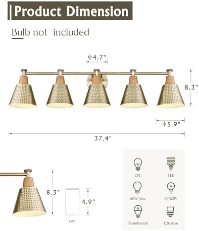 FEMILA Bathroom Light Fixtures, Modern Bathroom Vanity Light with Hammered Metal Shade, Sconces Wall Lighting for Mirror Kitchen Bedroom, Gold, 37" - Image 2