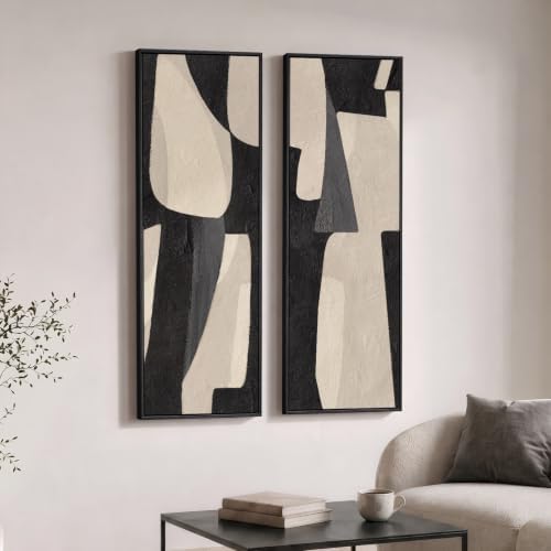 Framed Black Beige Abstract Long Vertical Wall Art for Living Room, 2 Piece by Cuspin