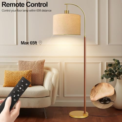 Wood Floor Lamps for Living Room Arc Floor Lamp with Remote Control,Dimmable Farmhouse Floor Lamp Mid Century Modern Standing Lamp with 3 Color Temperature Tall Vintage Floor Lamp For Bedroom Corner - Image 4