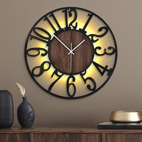 24 Inch Large Metal Wall Clock with Voice and Light Sensor Night Light, Glow in The Dark Non-Ticking Silent Battery Operated Decorative Oversized Wall Clock for Bedroom Living Room Decor by ArtfulClocksBeautifulMoments